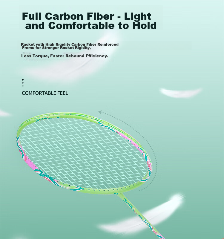 Yodiman Badminton Racket, Full Carbon Ultra-Light 8U Training Racket, Single Racket in Fresh Green (Pre-Strung 25 Lbs) 6