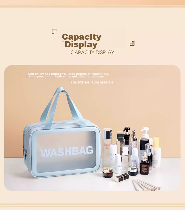 Jinghuisichuang Toiletry Bag for Men And Women, Travel Makeup Organizer with Wet And Dry Separation, Large Capacity Transparent Blue Wash Bag 10