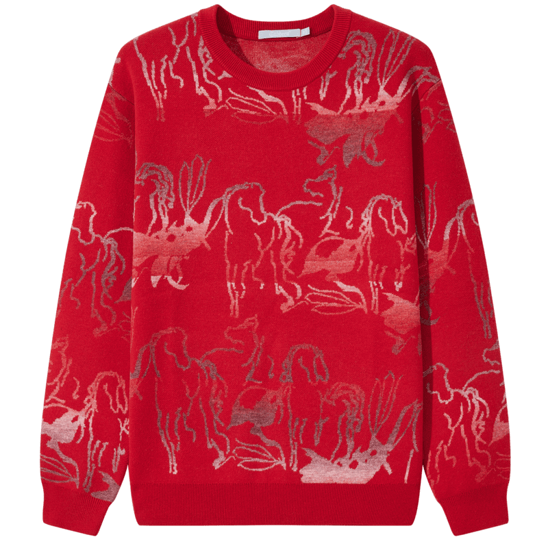 CABBEEN 100% Combed Cotton Men's Artistic Pattern Jacquard Gradient Yarn Winter Long Sleeve Sweater