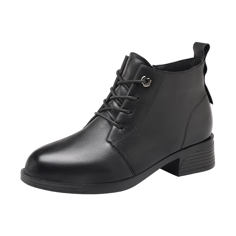 Red Dragonfly Women's Leather Winter Fleece-Lined Warm Short Boots Versatile Soft Sole Lightweight Martin Boots WLC459881C Black Size 40