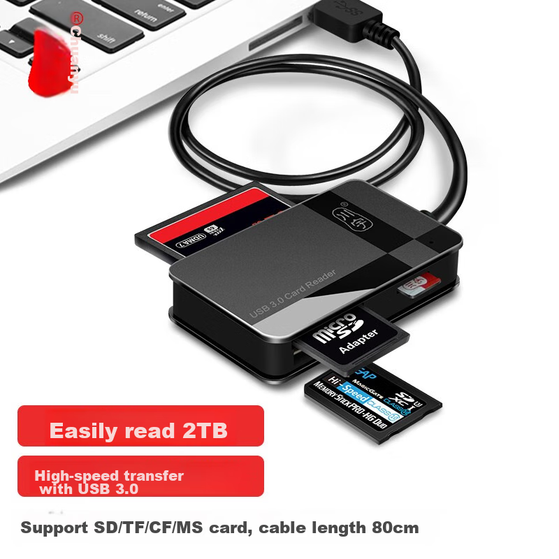 Chuanyu USB3.0, 80cm Cable Length, TF/SD/CF/MS Card Multi-Function All-In High-Speed Card Reader, for DSLR Cameras, Smartphones, Dash Cams, Memory Cards