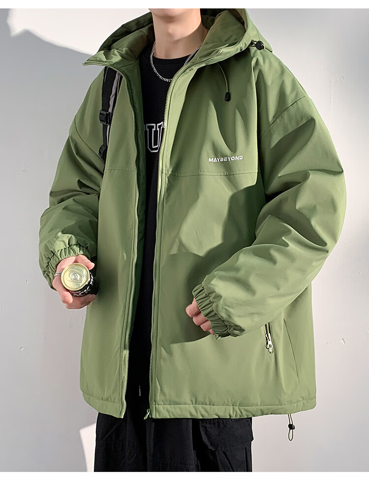Dingfengbaoluo Men's American Style Cotton Jacket Autumn Winter Casual Thickened Windproof Hooded Warm Cotton Coat DFM18 Light Khaki XL 4