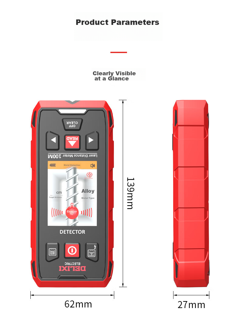DELIXI ELECTRIC Multi-Function Wall Detector for Metal, Rebar, And Wood Detection with Red Light Ranging up to 100 Meters 21
