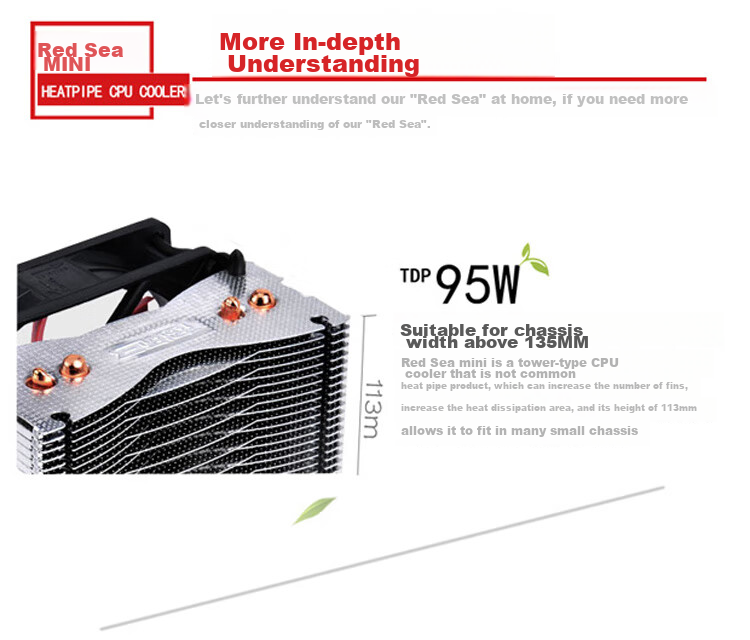 PCCOOLER Red Sea MINI CPU Cooler (Multi-Platform/2 Heat Pipes/Red Sea Mini/8cm Fan/With Thermal Paste) 4