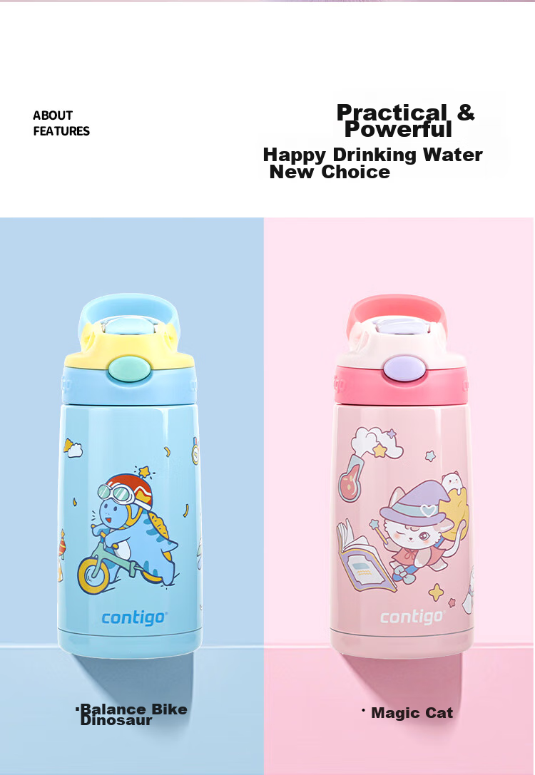 Contigo Children's 316L Stainless Steel Straw Insulated Water Bottle HBC-GIZ308VP + Balance Bike Dinosaur 400ml 2
