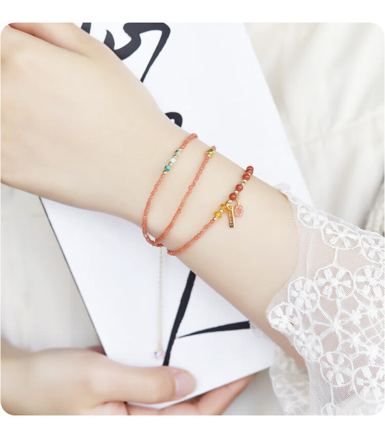 Lingfei South Red Agate Crystal Multi-Layer Rice Bead Stackable Turquoise Bracelet Necklace for Women Qixi Valentine's Day Gift with Certificate 2