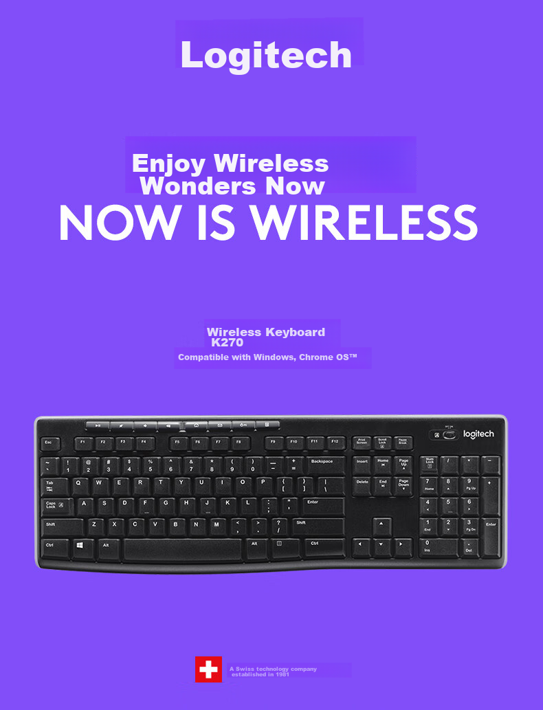 Logitech K270 [Enterprise Grade] Wireless Office Keyboard, Laptop Keyboard, Full-Size Membrane Keyboard with USB Receiver, Black [Order Bonus] 1
