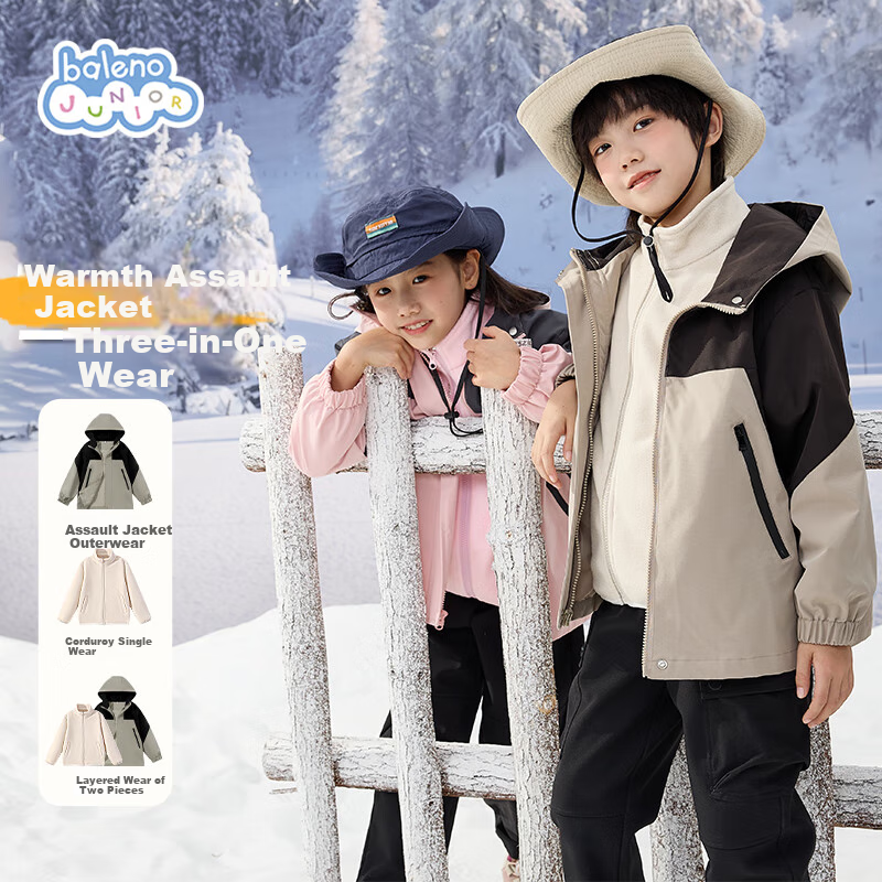 Baleno Children's Winter Jacket, 2026 Model, Thickened Three-In Outdoor Coat for Older Kids, Windproof Jacket for Boys And Girls