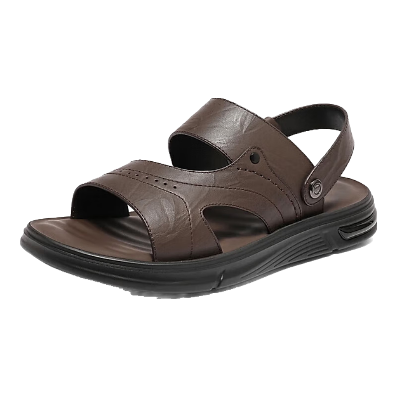 Belle Men's Two-Way Wear Sandals, Summer Mall Style Cowhide Casual Beach Sandals 8GF01, Brown-Matte, Size 38