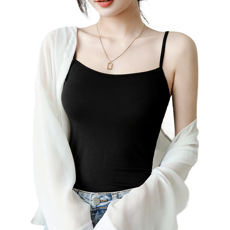 Langsha Modal Camisole Tank Top for Women, Inner Wear Or Outer Wear, Sleeveless Undershirt for Students, Black, XL