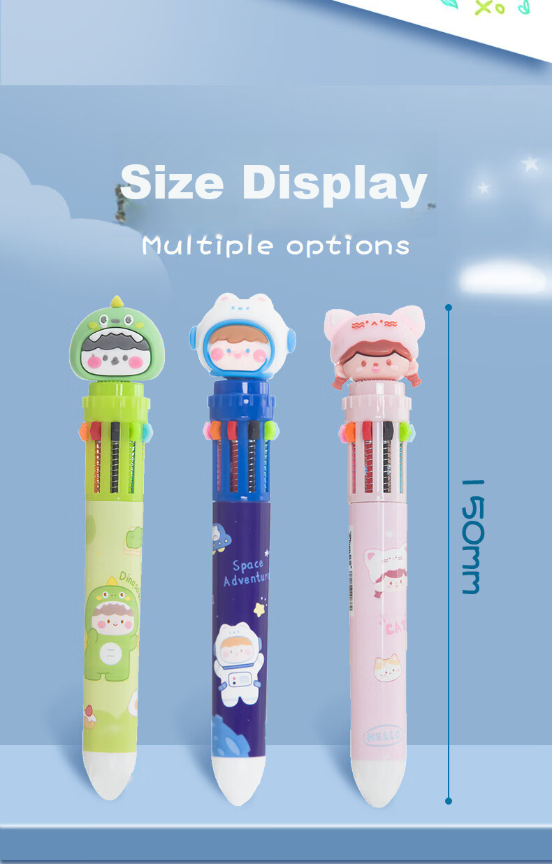 Licao Multi-Color 0.5mm Ballpoint Pen, Cartoon Colorful Pen, Push-Button Ten-Color Ballpoint Pen, Gift for Children, Creative Pen, Student Stationery, 1 Piece [Cute Panda Design] 12