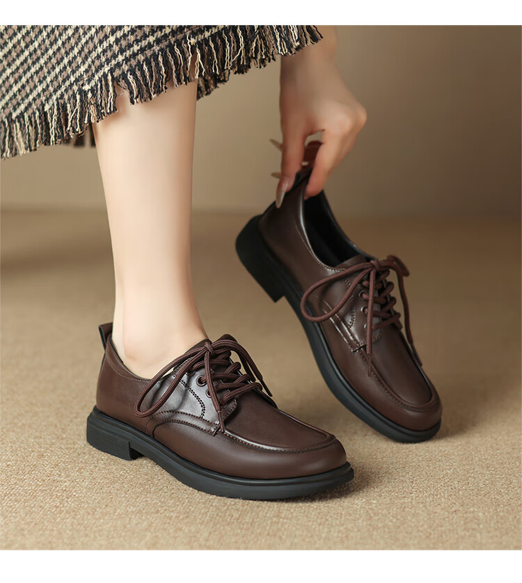 ZHR Women's Single Shoes, Spring And Autumn British Style Chunky Heel Loafers, Retro Round Toe Commuter Shoes for Women, Soft-Soled Versatile Leather Shoes 11