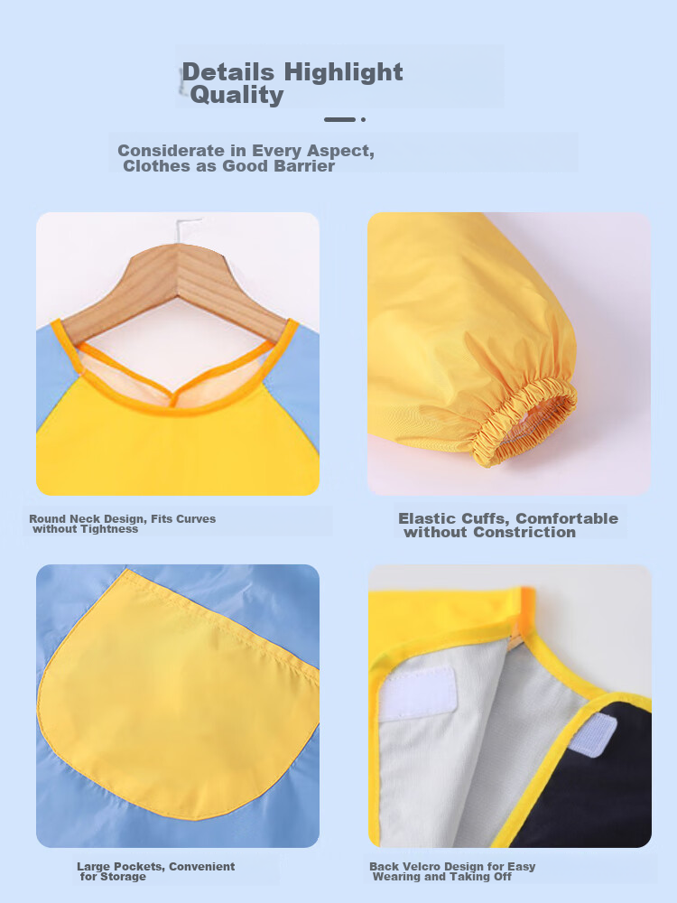 9I9 Baby Eating Smock Long Sleeve Painting Smock Anti-Dirt Children's Apron Smock Reverse Wear Kindergarten Splash-Proof Clothing A231 9