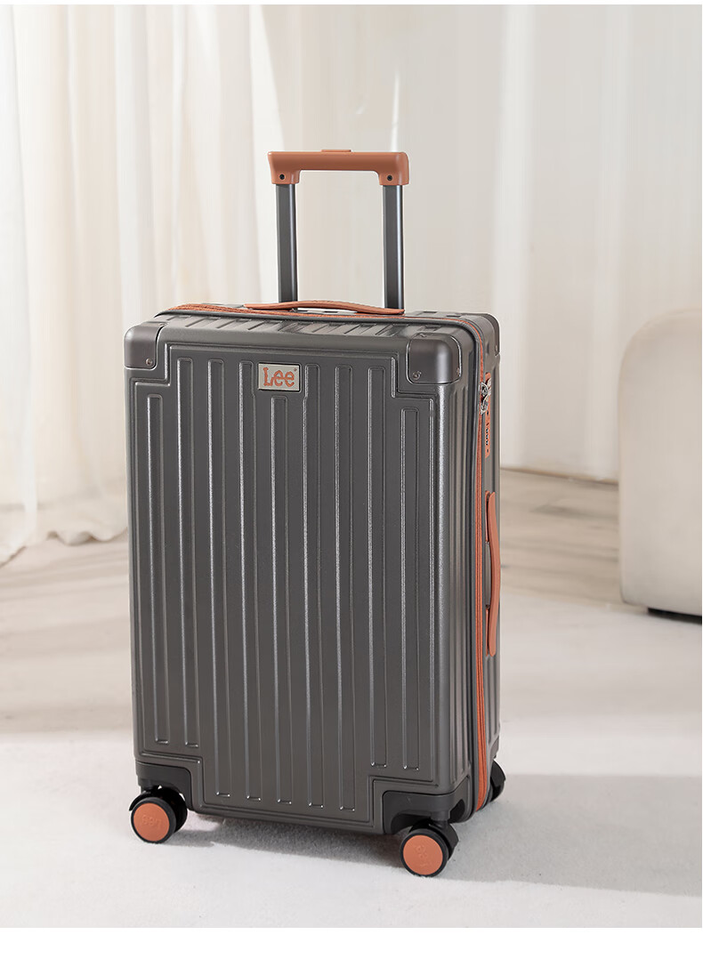Lee High-Quality Suitcase with Cup Holder, Multifunctional Luggage, Travel Case, Student Password Lock Suitcase, Gray with Brown, 26 Inches 8