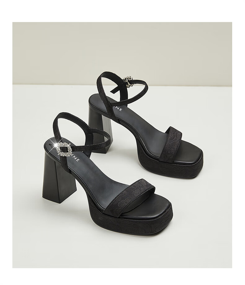 DAPHNE Chunky High Heels for Women, Summer Elegant Versatile Petite Height-Increasing Ankle Strap Sandals, Black, Size 36 11