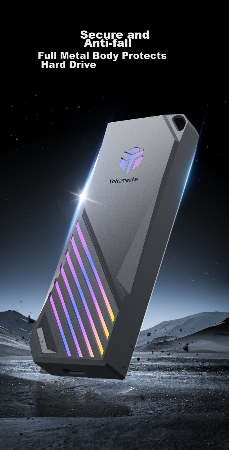 Yottamaster M.2 Hard Drive Enclosure, NVMe Portable Hard Drive Enclosure, RGB Synchronized Light, Type-C 3.2 Interface, 10Gbps External Case, Suitable for Black Myth: Wukong And Laptops 10