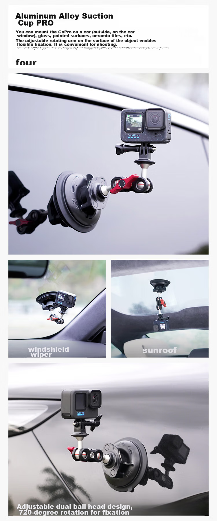 MAXCAM/Maisikamu Compatible with GoPro Ace Pro 2/GoPro 13/12/11/10/9/8/7 Action Cameras, Car Suction Cup Glass Mount, Vehicle-Mounted Bracket Accessories 16