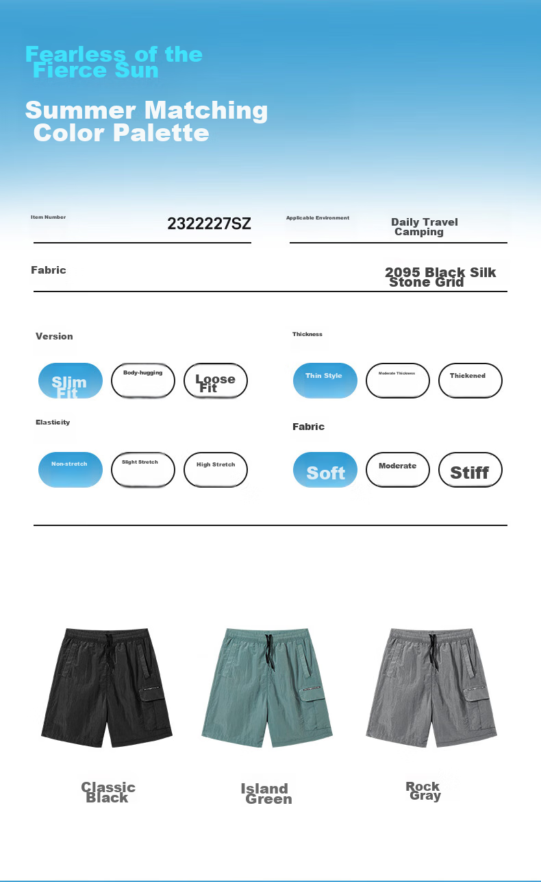 TECTOP Five-Point Shorts, Men's Outdoor Solid Color Tech Fabric Workwear Wear-Resistant Running Sports Pants 227, Men's Black S 8