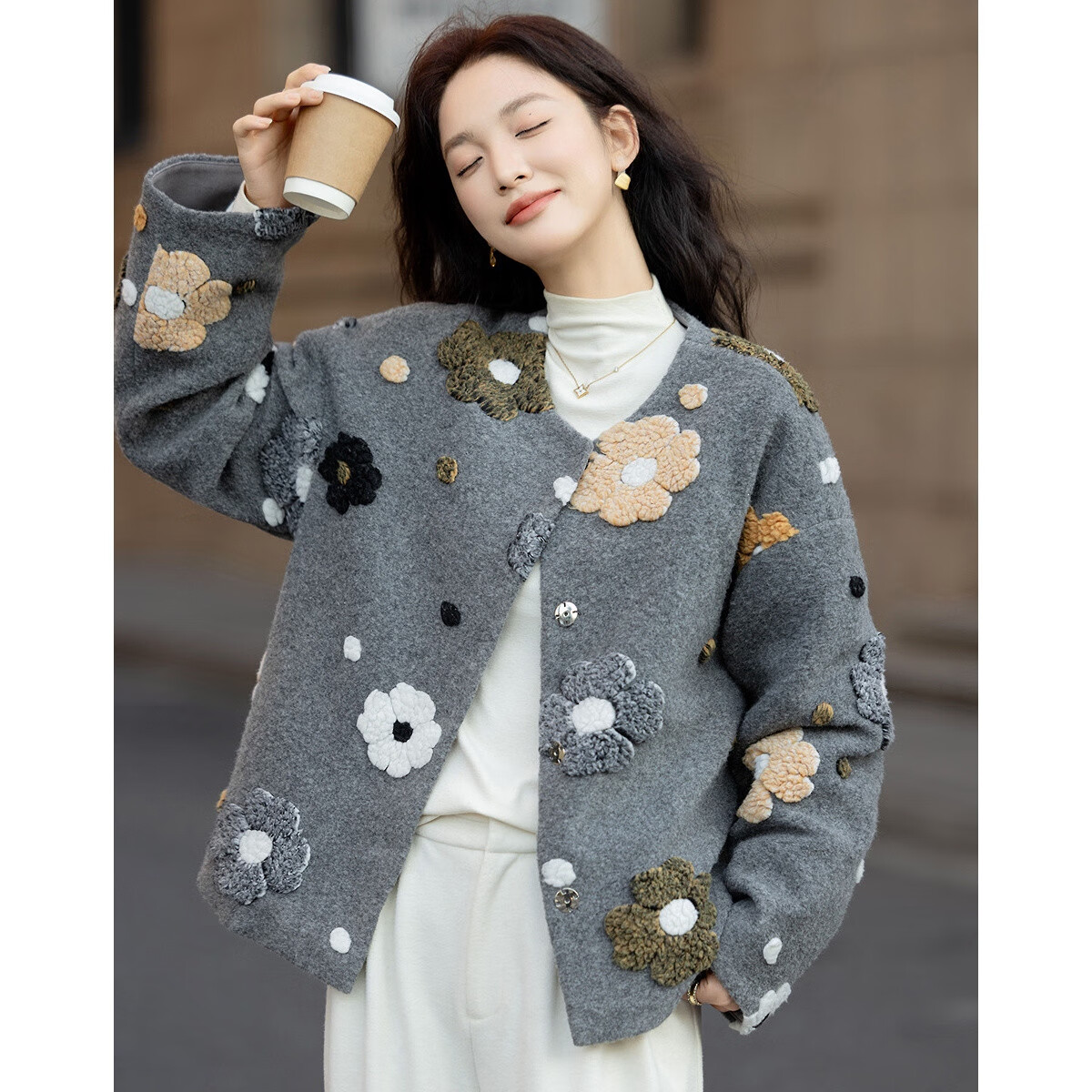 Demana [Floral Mist Twilight Snow] Winter Small Heater 90% Duck Down Irregular 3D Flower Loose Women's Down Jacket