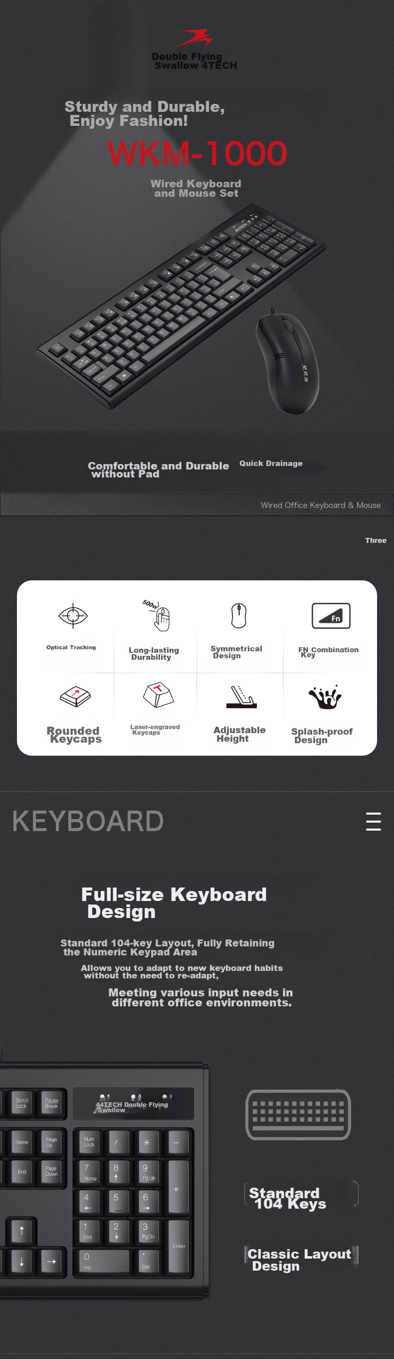 A4TECH KB-N9000, 104-Key Wired Keyboard And Mouse Set, Wired Keyboard And Mouse Combo for Computer, Black, P-Port Keyboard + U-Port Mouse, Wired 1
