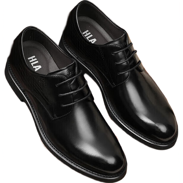 HLA Business Casual Shoes for Men, Top-Grain Leather Formal Shoes, Men's Leather Shoes, 254A Black (Height-Increasing), Size 42