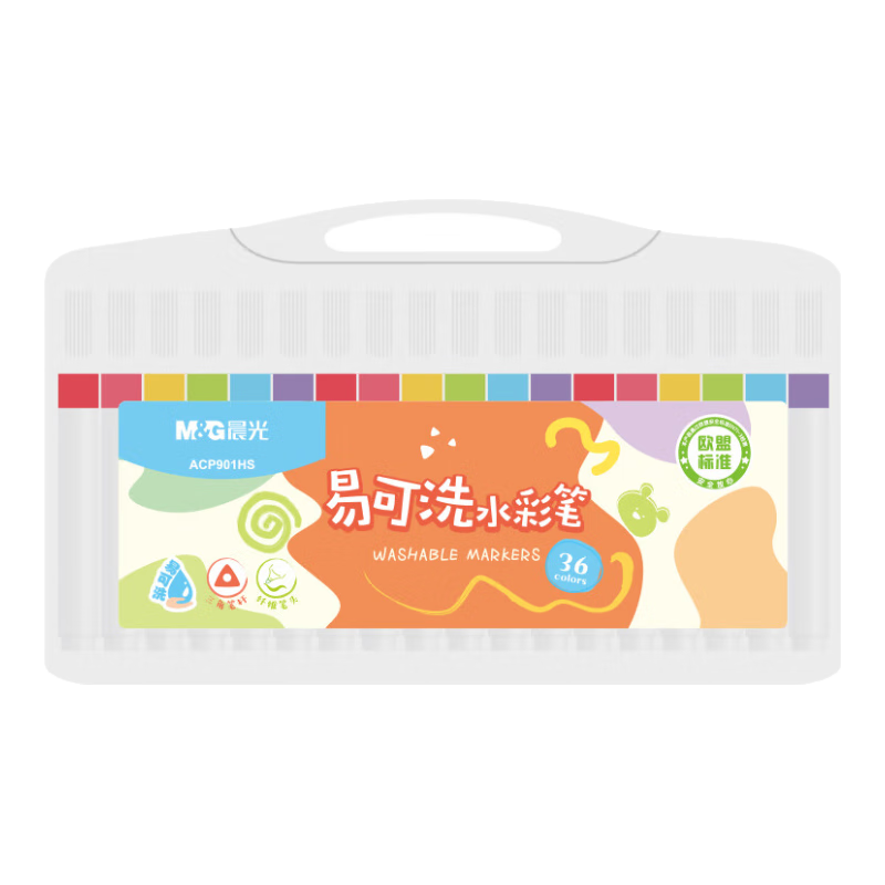 M&G Stationery, 36 Colors, Washable Watercolor Pens, Easy-Grip Triangular Handle, Skin-Tone Markers, Drawing Pens, Kindergarten Non-Toxic Back-To Gift, ACP901HS