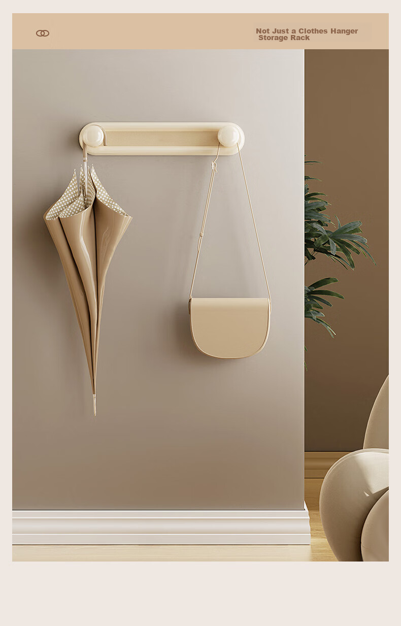 Baicaoyuan Balcony Clothes Rack Storage Organizer Wall-Mounted Hanger Rod No-Drill Household Drying Rack Storage Shelf Cream White 7