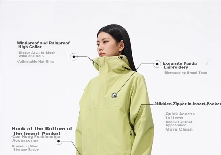 CAMEL Panda Outdoor Single-Layer Waterproof Jacket for Men And Women, Hard Shell Color Block Coat A34BA46169 Lime Green S 21