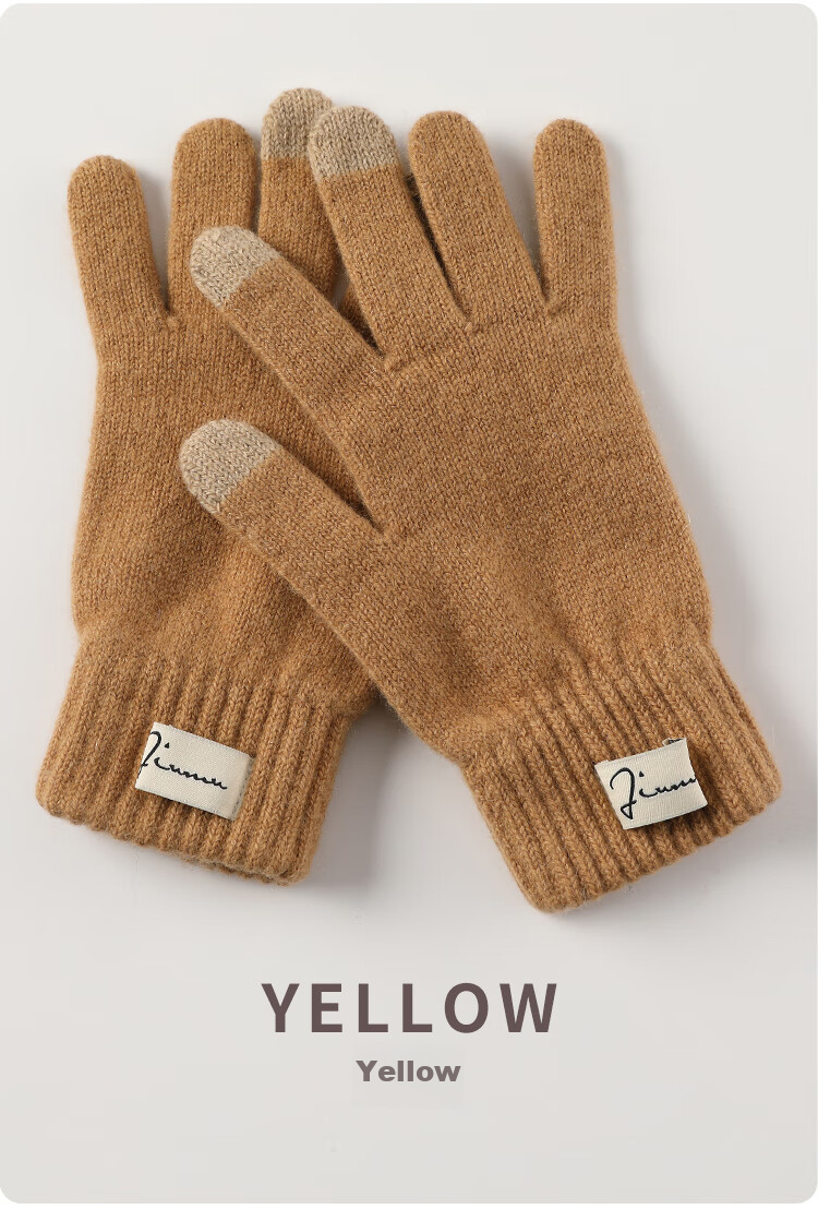 JIUMU Wool Thermal Gloves for Women, Winter Thickened Cold-Proof, Suitable for Cycling And Driving, Touchscreen Compatible Knitted Wool Gloves 10