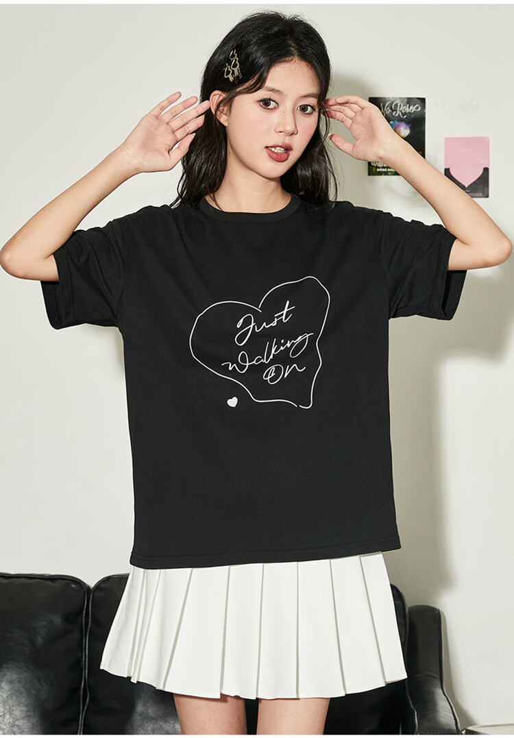 TonLion 2025 Women's Crew Neck Printed Short Sleeve T-Shirt Black M 5