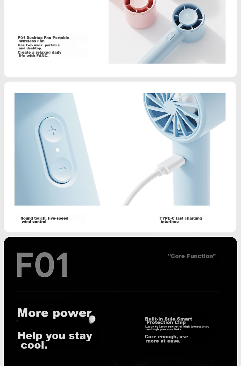 SOLOVE F01 Handheld Mini Fan, Portable USB Fan with Blade, Powerful Cooling Device for Food And Temperature Reduction, Long Battery Life, Pink 4