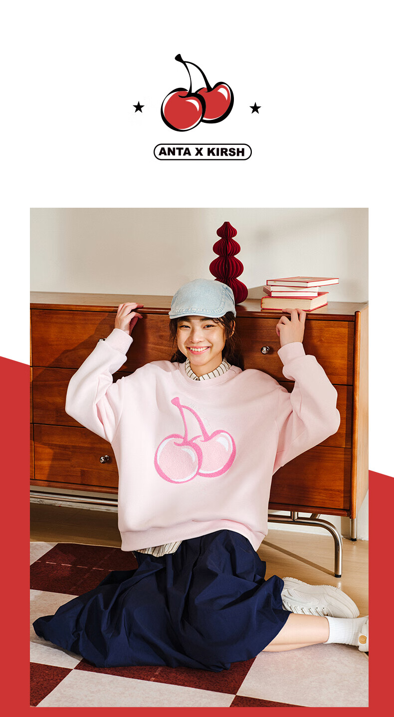 ANTA ×kirsh Collaboration | Cherry Round Neck Pullover Sweatshirt for Women, New Autumn Trendy Sports Top 16