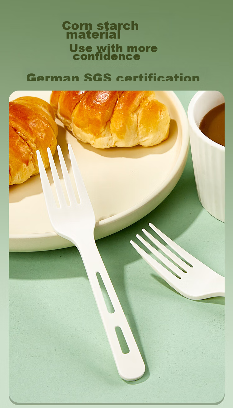 SHUANG YU Disposable Forks, 50 Individually Wrapped Starch-Based Forks, Thickened Plastic Forks, Fruit Forks, Cake Forks, Dessert Forks 7