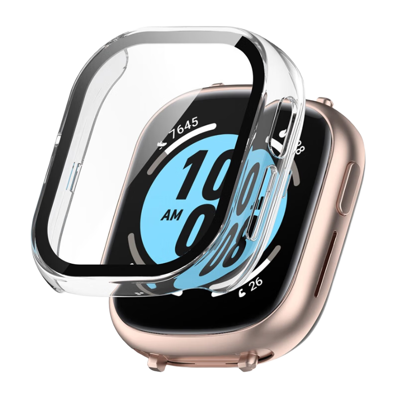 KMaxAI Protective Film And Case for Honor Watch 4, All-In Full Coverage, HONOR Watch 4 Dial Protector & Screen Film, Scratch-Resistant Hard Case, Anti-Fingerprint Tempered Glass Film, Transparent