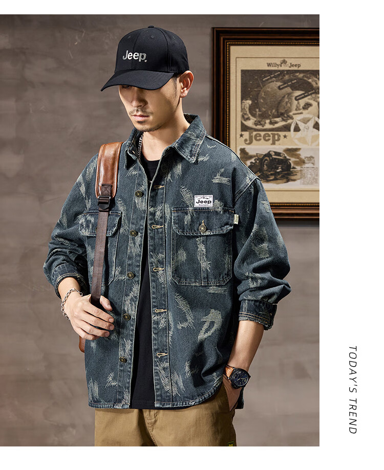 JEEP High-End Denim Jacket for Men, New Spring And Autumn Style 2026, Long-Sleeve Work Shirt, Casual Jacket, Men's Outerwear 5