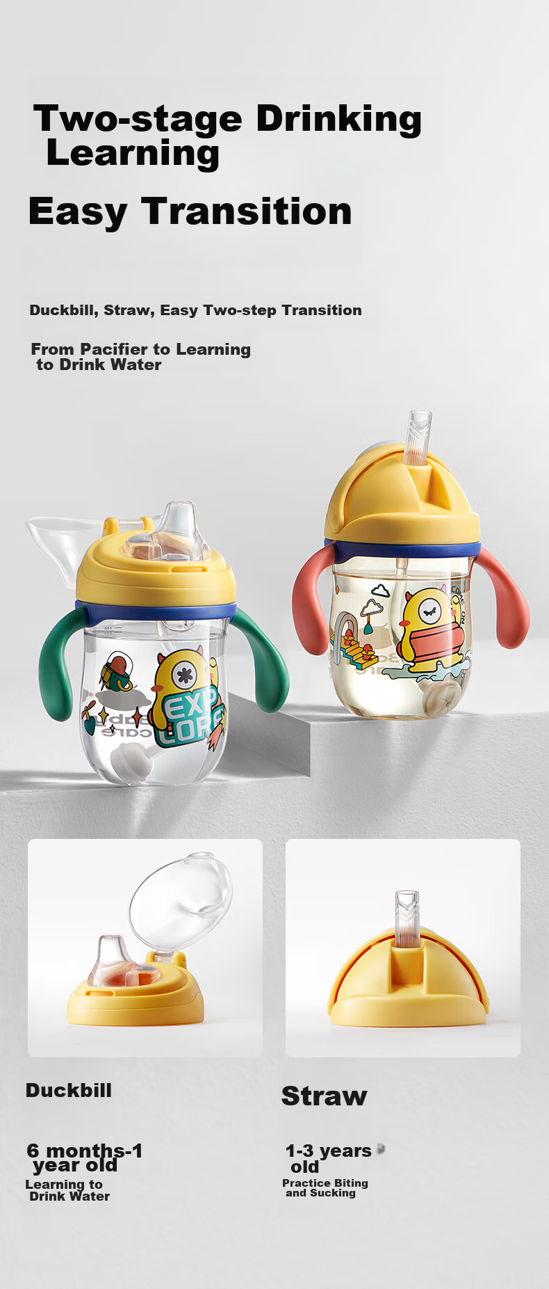 Babycare Children's Water Cup, Training Cup, Baby Drinking Cup, Yimengzai Water Cup, Duck-Billed Cup with Lid, Luoke Yellow 4