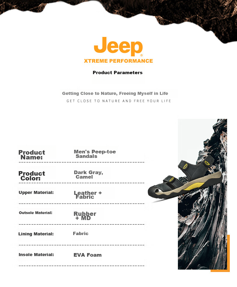 JEEP Men's Outdoor Breathable Sandals, Closed-Toe Beach Shoes, Water-Friendly Perforated Shoes, Non-Slip Wear-Resistant River Tracing Shoes, Casual Hiking Shoes 3