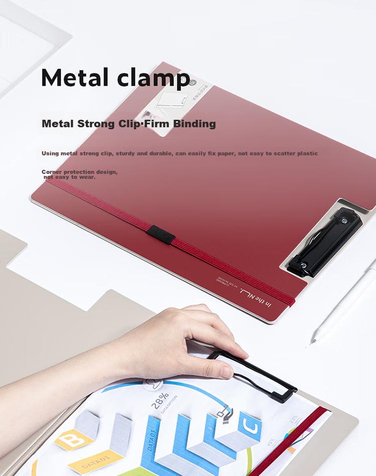 Deli A4 Vertical Folding Clipboard, Conference Folder, Thickened File Holder, Writing Board, Writing Pad for Office Use, Document And Exam Paper Storage Folder, Nirvana Red NS180 5
