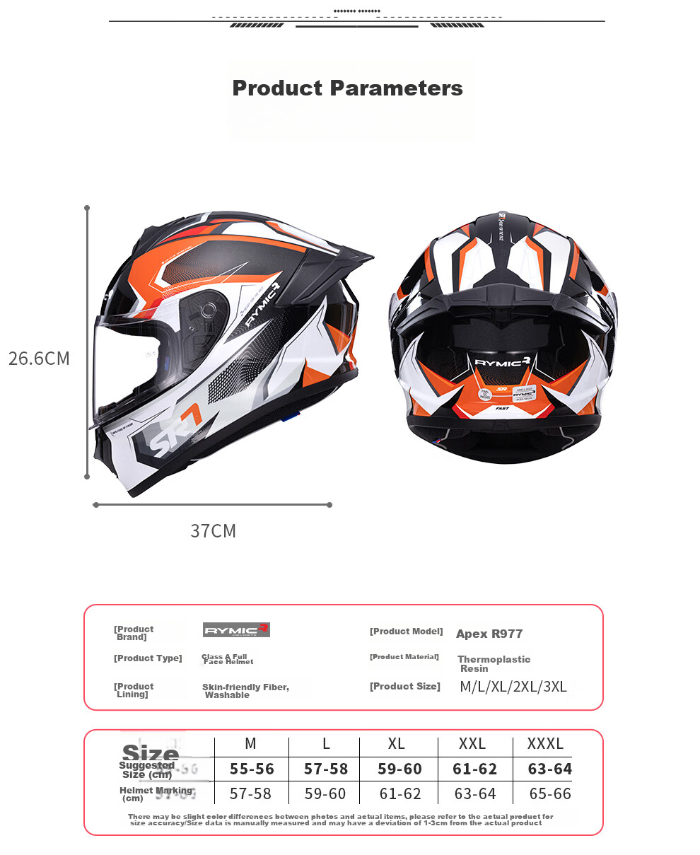 RYMIC Motorcycle Helmet, Full-Face, 3C Certified, Professional Motorbike Riding Helmet, All-Season Use, for Men And Women, R977 Silver Gray, XL Size 14