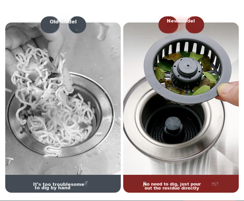 Pollock Kitchen Double Sink Strainer, Vegetable Washing Basin Drain Stopper, Spring-Loaded Filter Core, Stainless Steel Odor Prevention Device SCX-S 7