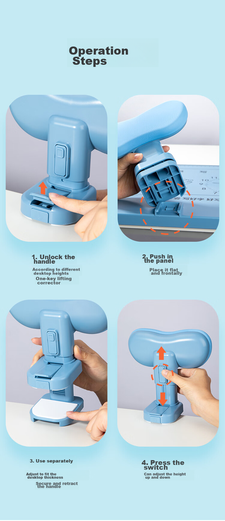COMIX Children's Posture Corrector Desk Stand, Student Learning Posture Corrector to Prevent Hunching, Posture Correction Device for Writing, Anti-Curved Spine Children's Gift XS-61 Blue 11