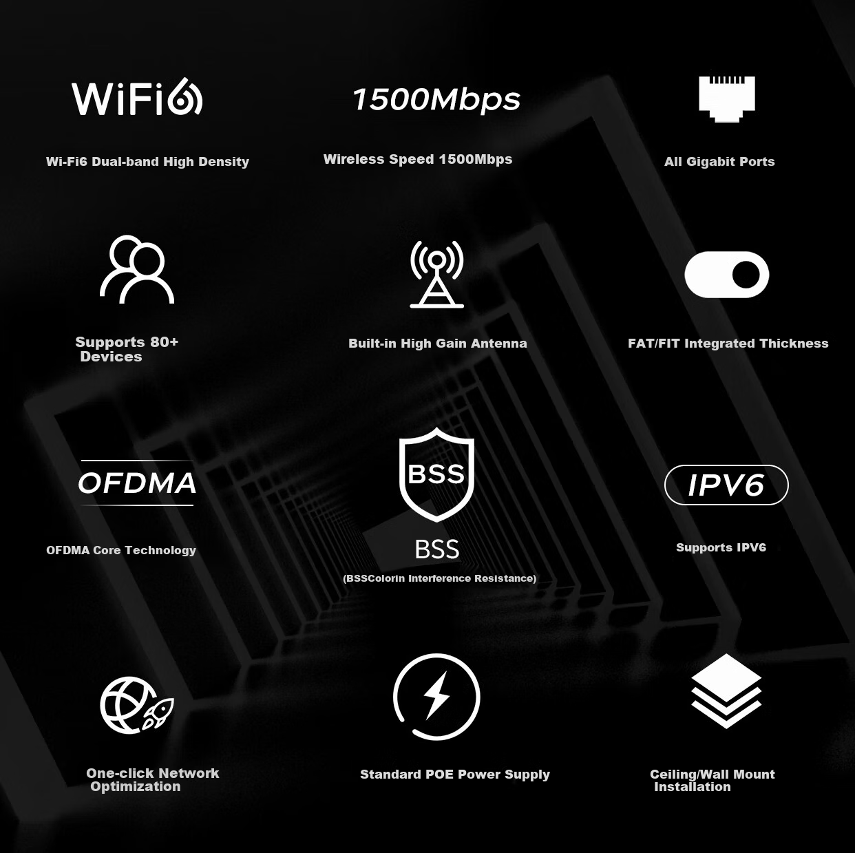VOLANS WiFi 6 AX1800 Dual-Band Gigabit Ceiling-Mounted AP, Enterprise-Grade Commercial High-Power WiFi Wireless Access Point, Standard POE Power Supply, VP1800G-AX 2