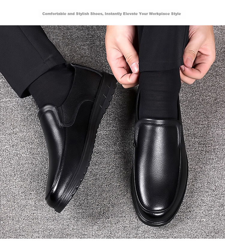 EGCHI Men's Leather Shoes, Business Casual Shoes, Top-Grain Cowhide Slip-On Driving Shoes, C8833, Black, Size 43 21