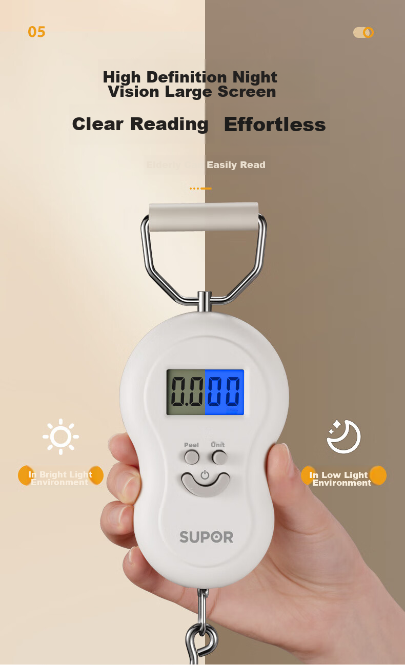 SUPOR Electronic Kitchen Scale, Gram Scale, Food And Luggage Express Handheld Scale, Portable White KGF50CJ10 9