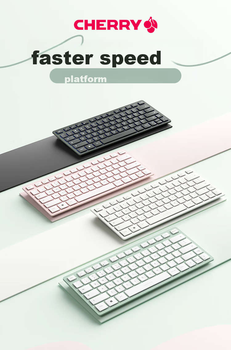 CHERRY KW7100 MINI Compact And Slim, Business Office Home Use, Portable Keyboard, Bluetooth Quiet Keyboard with Three-Port Connection, Membrane Keyboard Panel in Rock Blue 1