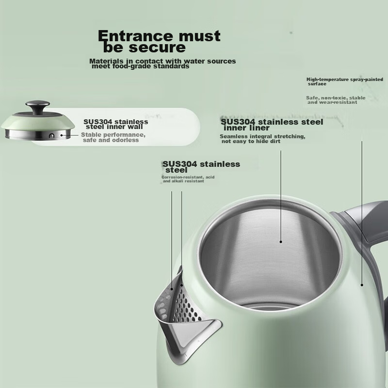 Buydeem Electric Kettle Portable Household Automatic Colorful 304 Stainless Steel Temperature-Adjustable Stylish Hot Water Kettle K740C Light Pine Gree