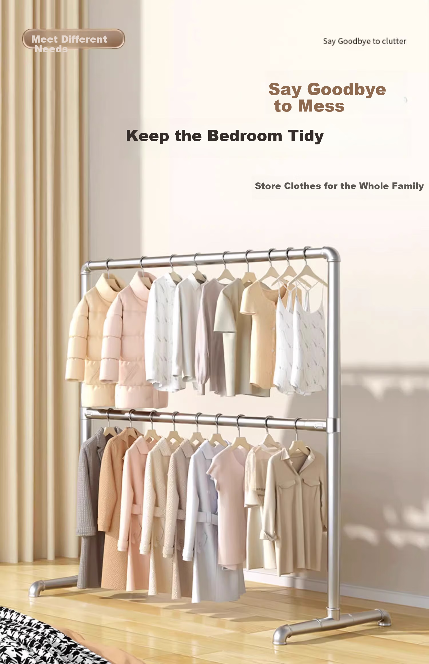 Baoyouni Steel Pipe Clothes Drying Rack, Floor-Standing Outdoor Simple Balcony Bedroom Clothes Hanger, Double-Layer Water Pipe Quilt Drying Device, Customizable 16