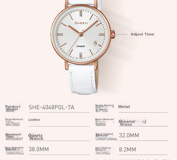 Casio Women's Watch, SHEEN Business Leather Strap Quartz Exam Japanese/Korean Style, Gift for Girlfriend, SHE-4048PGL 4
