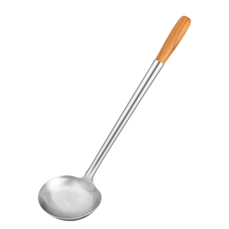 Jinyaoshi Stainless Steel Wok Ladle, Wooden Handle, Commercial Use, Chef-Specific Cooking Spoon, 12 Liang Capacity, GK-CS1200