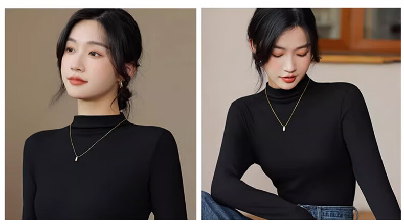 LangSha Semi-Turtleneck Base Layer for Women, New Autumn And Winter Thick Fleece Ribbed Long-Sleeve Slim-Fit Antibacterial Anti-Mite Inner Wear Top 13